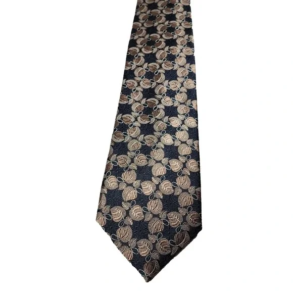 Jos. A. Bank Signature Collection Silk Tie - Brown & Black Leaf Pattern 3.5" - Picture 6 of 10